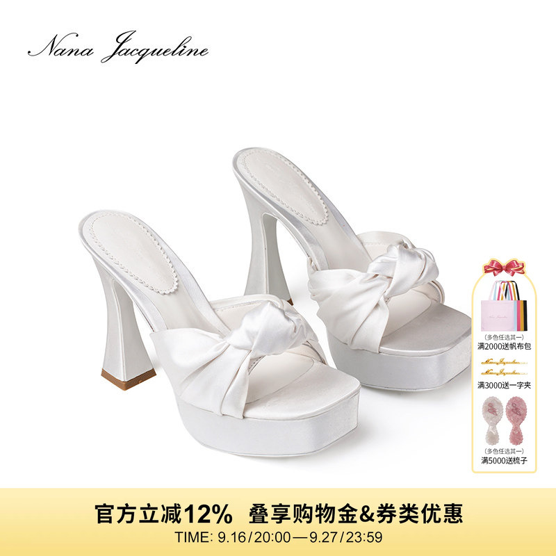 [Celebrity Style] Nanajacqueline Platform High Heels Light Luxury Satin Woven Sandals Single Shoes