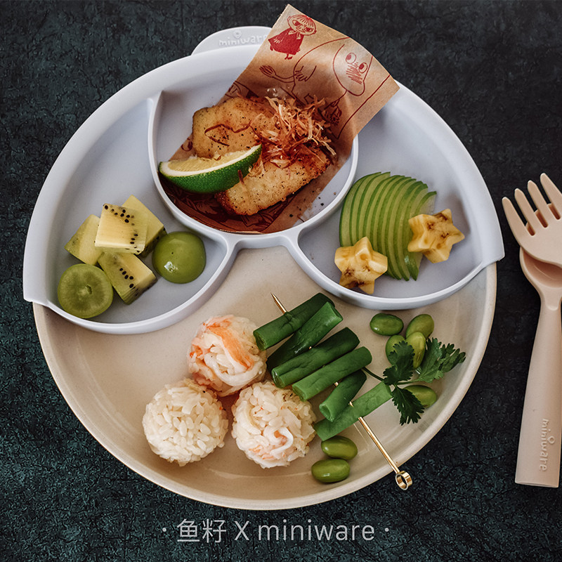 American miniware baby divided plate children's non-staple food silicone tableware suction cup bowl learn to eat anti-fall set