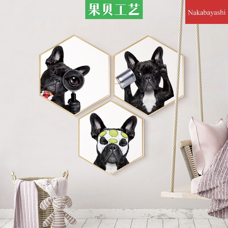 Dog pet decorative painting hexagonal cartoon modern simple children's room hanging painting youth bedroom bedside wall mural