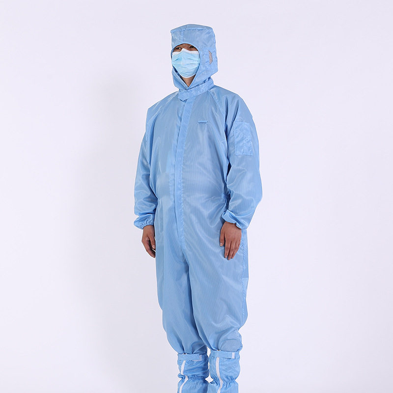 Anti-static jumpsuit striped blue and white clean clothes dust-free workshop work clothes hooded jumpsuit three jumpsuits
