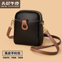 Genuine leather mobile phone bag women 2022 new slanted satchel bag double bag mini fashion 100 lap light headlayer cow leather