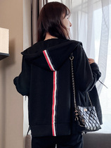 tb rear webbing webbing zippered with cap sweater jacket female loose fall slim net red tides lovers sports blouse