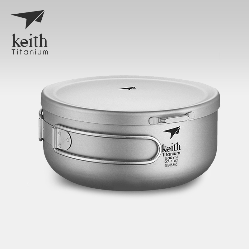 Keith Pure Titanium Lunch Box Outdoor Camping Lunch Box with Lid Bento Box Metal Portable Instant Noodle Bowl Titanium Tableware