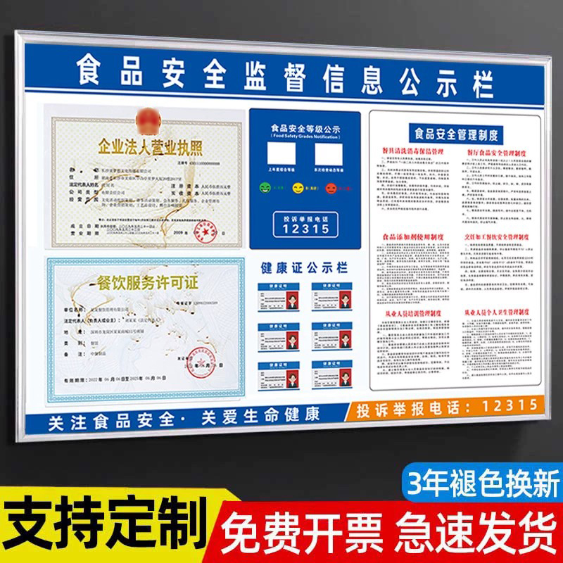 Business License Frame Wall-Mounted Food Safety Information Display Board Protective Cover Health and Hygiene License Display Board