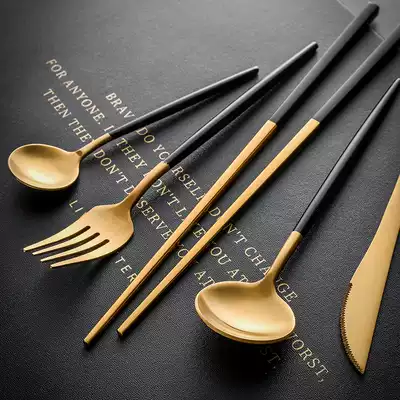 Creative black gold 304 stainless steel knife set set home Western tableware two-piece steak knife and fork spoon three-piece set