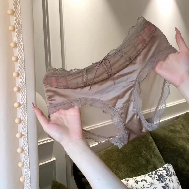 Milk Coffee Color ~ Really Looks so Classy! Satin Is Super Light, Skin-Friendly and Breathable! Sexy Lace Pure Desire Panties for Women