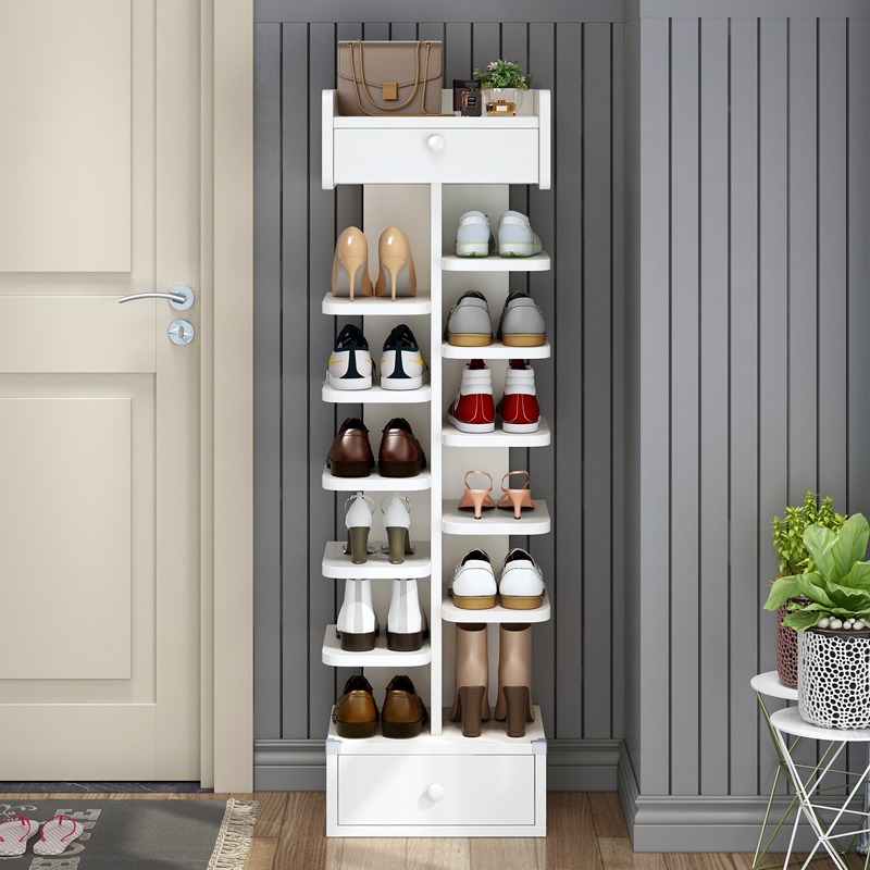 Shoe rack multi-layer home door simple narrow indoor good-looking wooden small shoe cabinet rounded corners 21 new storage net red