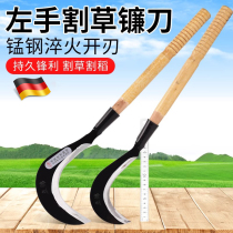 Left-handed sickle manganese steel agricultural tools lawn mower outdoor multi-functional long handle harvesting weeding special knife for left-handers