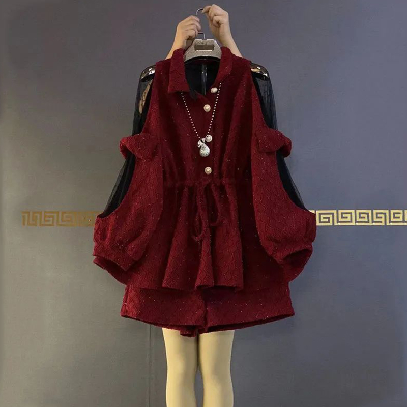 Elegant New Year Outfit, High-End Evening Dress, Chanel-Style Heavy-Duty Mesh Dress, Shorts, Waist-Cinching New Year Set