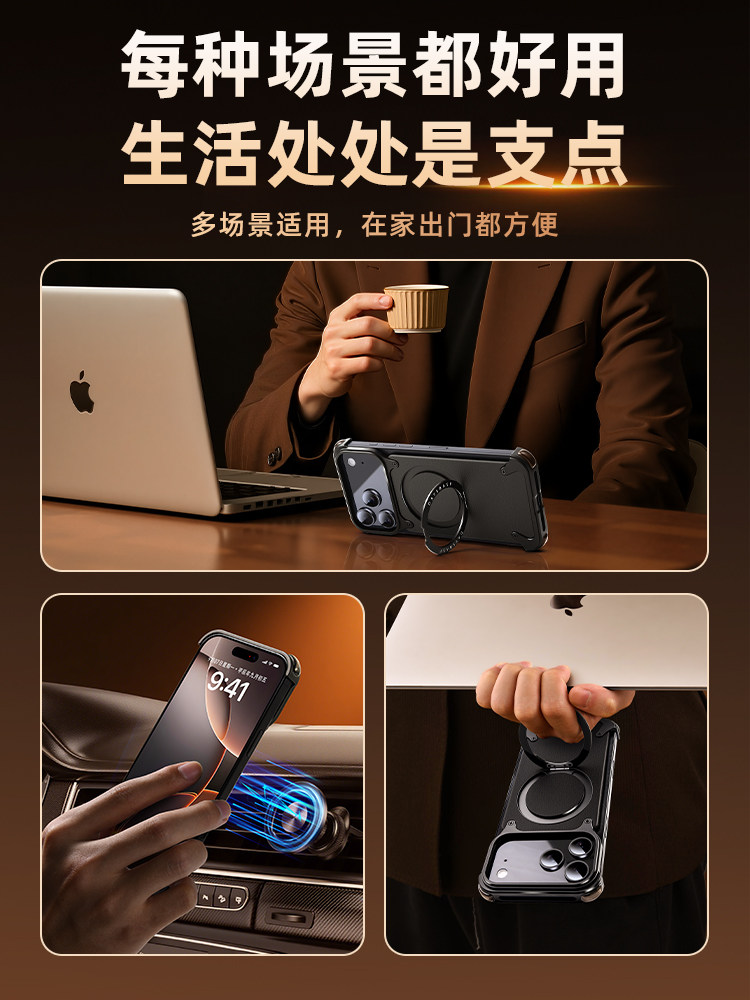 Apple 17 Pro Max Genuine Leather Magnetic iPhone 16 Pro Phone Case with Rotating Stand, Heat Dissipation, 17 Pro Aluminum Alloy Magsafe Wireless Charging, 15 Anti-Drop, Full Lens Protection, Ultra-Thin, Suitable for