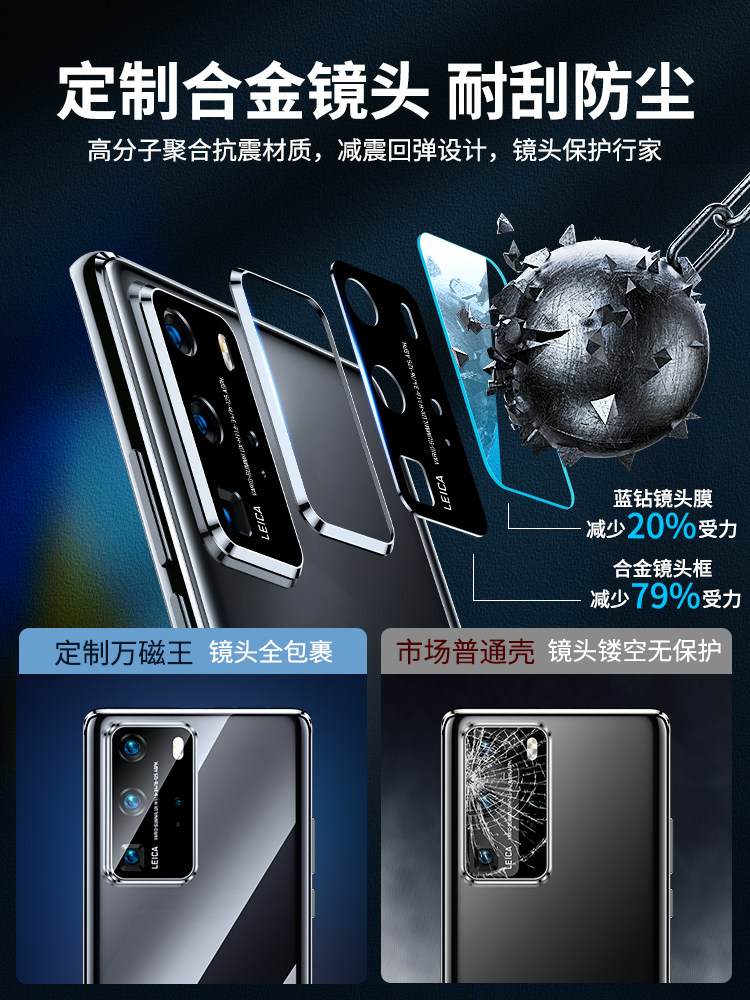 P40 Pro Phone Case Suitable for Huawei P40 Pro+ Anti-Peep Glass Case P40 Lens Full Protection Cover Anti-Peeping Double-Sided Magnetic Case Luxury Stylish Trendy Men's and Women's Anti-Peeping 5g Curved Screen