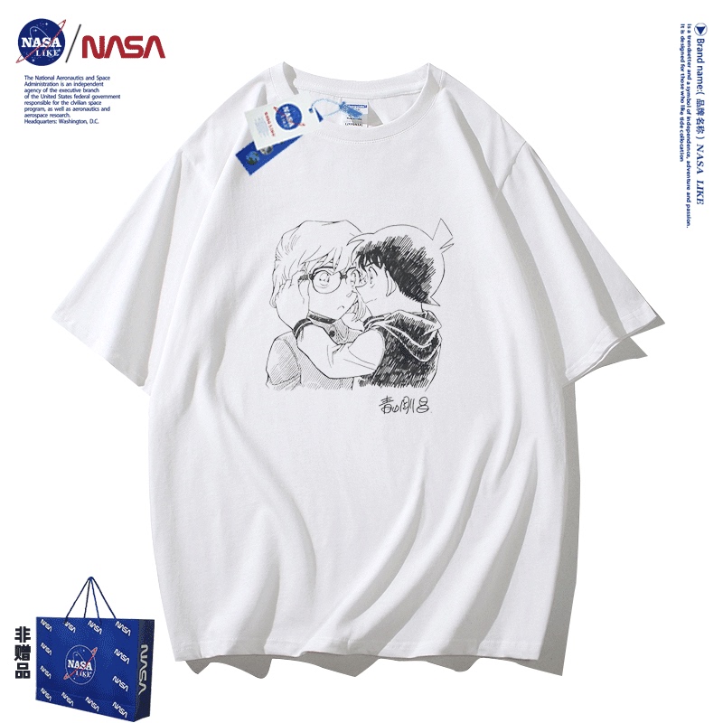 Nasa Co-Branded Detective Conan Co-Branded Men's and Women's Couple Outfits, T-Shirts with Short Sleeves Signed by Hiroshi Aoyama Nasa Co-Branded Detective Conan Co-Branded Men's and Women's Couple Outfits, T-Shirts with Short Sleeves Signed by Hiroshi Aoyama