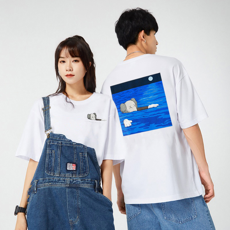 Collaboration Kaws Short-Sleeve T-Shirt Plush Doll Cartoon Art Trendy Brand Fashion Family Matching Outfits Pure Cotton Clothing