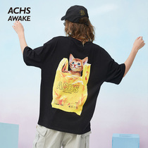 ACHS AWAKE20SS eco-friendly bag cat short sleeve national tide couple summer cotton loose casual T-shirt