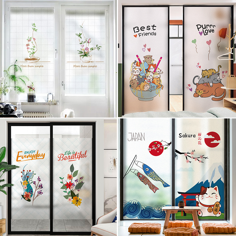 Nordic cartoon grinded glass sticker shading toilet anti-pylumonic window patch opaque window patch electrostatic