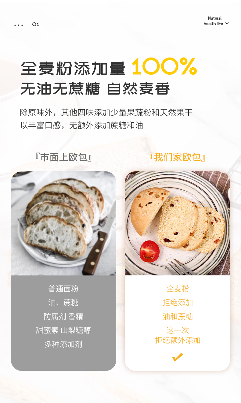 八千步 全麦面包 低油低脂 混合口味12只 图3