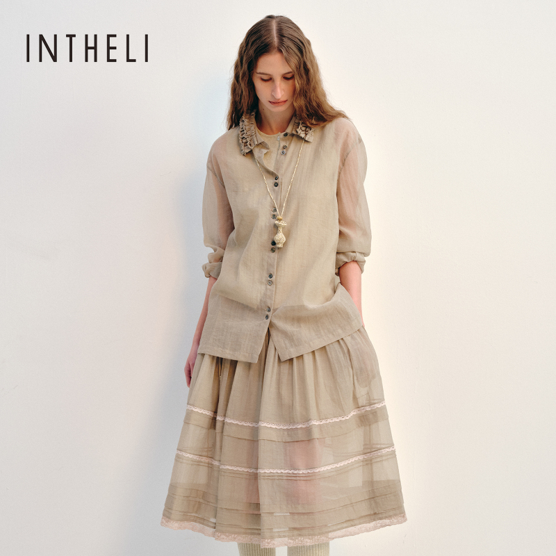 Intheli | Tulle Cotton Lace Collar Shirt