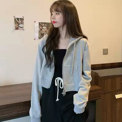 Short jacket women's hooded spring and autumn thin section wild loose student small casual zipper cardigan early autumn top
