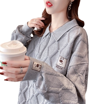 Large size womens half-zip polo collar sweatshirt womens spring and autumn thin section 2023 new design niche loose top