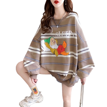 Large size womens striped hooded sweatshirt womens spring and autumn 2023 new Korean style loose lazy style top jacket trend