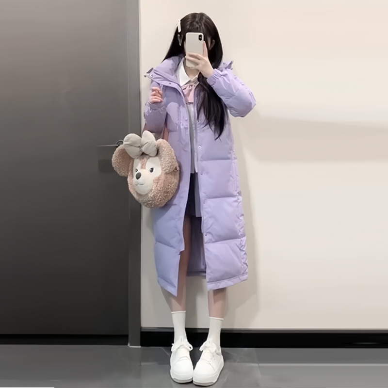 90 White Duck down Princess Style down Jacket for Women 2026 Autumn and Winter New Product High-End Extra Long Purple Warm Coat