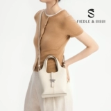 Маленькая небольшая сумка, портативная корзина, барсетка, розовое ведро, из натуральной кожи