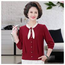 Middle-aged mother Spring and Autumn thin middle-aged womens clothing 2021 summer Foreign style T-shirt top base shirt chiffon New