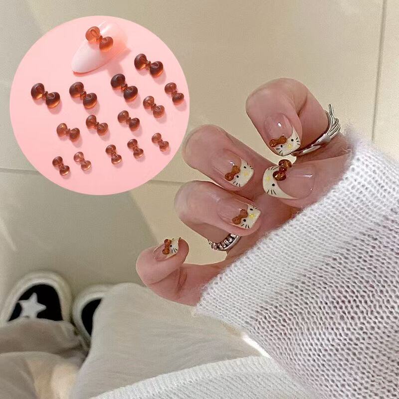Autumn and Winter Leopard Print Nail Art Accessories Amber Coffee Color Kt Bow Nail Rhinestones Wearable Nails Maillard Accessories