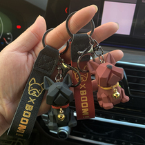 Geometric Bulldog keychain female cute creative car pendant male couple schoolbag hanging decoration pair doll accessories