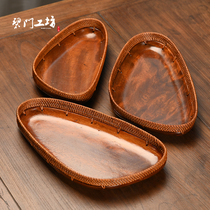 Blue door workshop Creative tea tray Solid wood tea set storage tray Tea tray Rattan tray Candy tray Household fruit tray