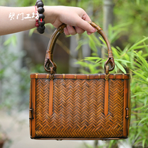Beamens Workshop Retro Bamboo Kit Tea Set Containing Bag Date Hand Handbag Zen hand carrying bag Bamboo Bag Portable Women Bag