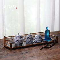 Blue door workshop Plum deer bamboo teacup rack Tea set Teapot storage display rack Gongfu tea drying cup rack Bamboo Teacup holder