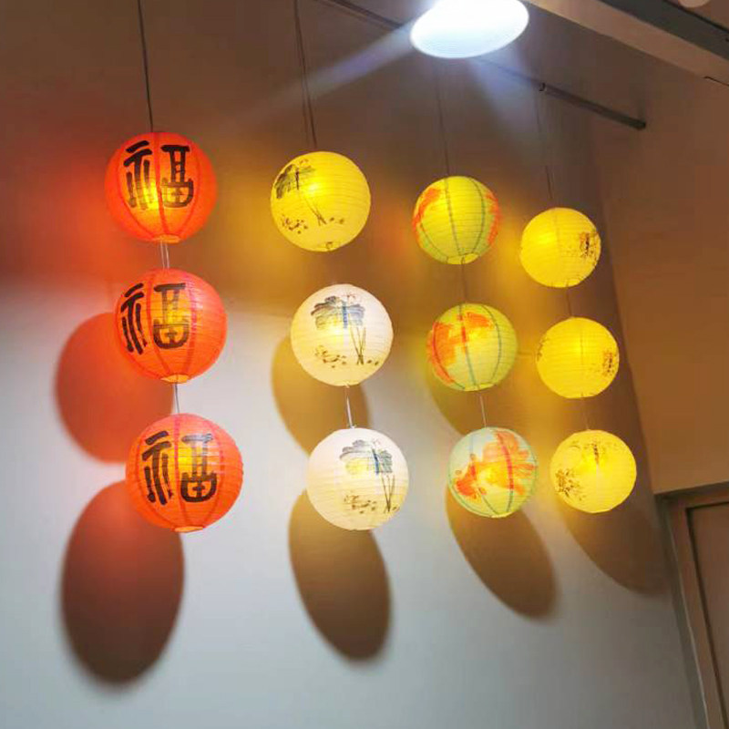 Lantern string Chinese antique paper lampshade decoration lantern wall hot pot restaurant hotel Japanese cuisine balcony chandelier pendant