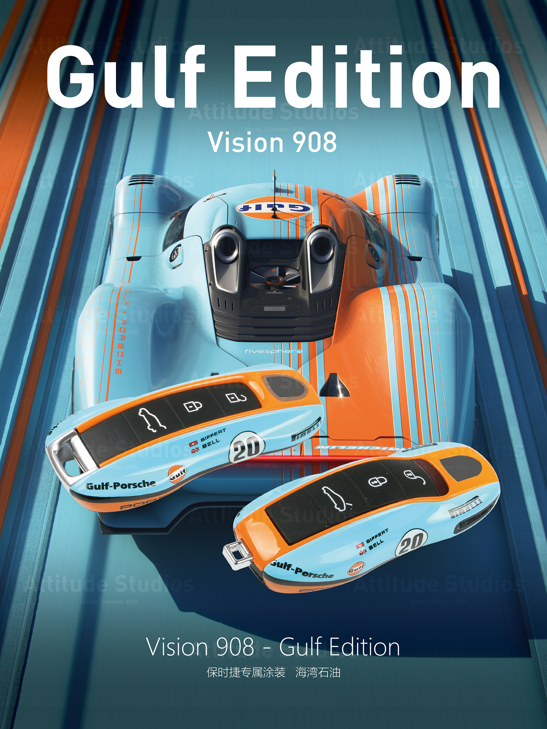 Porsche Gulf Oil Blue Key Case Clasp Cayenne Macan911 Panamera 718Taycan