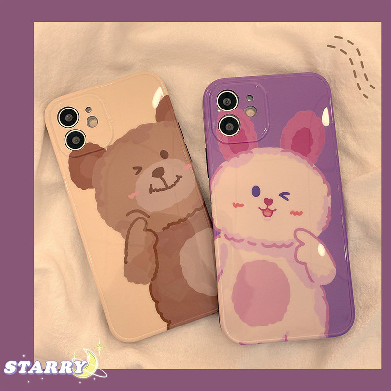 Cute Cartoon Little Bear Rabbit applies Apple 13 12Pro Max mobile phone protection shell iphone11 X XS XR silicone 8plus female 7p anti-fall xsm