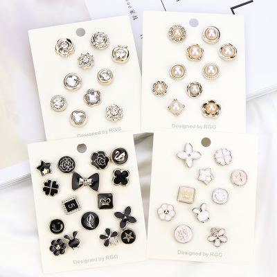 免缝防走光隐形衬衫暗扣镶钻珍珠钉