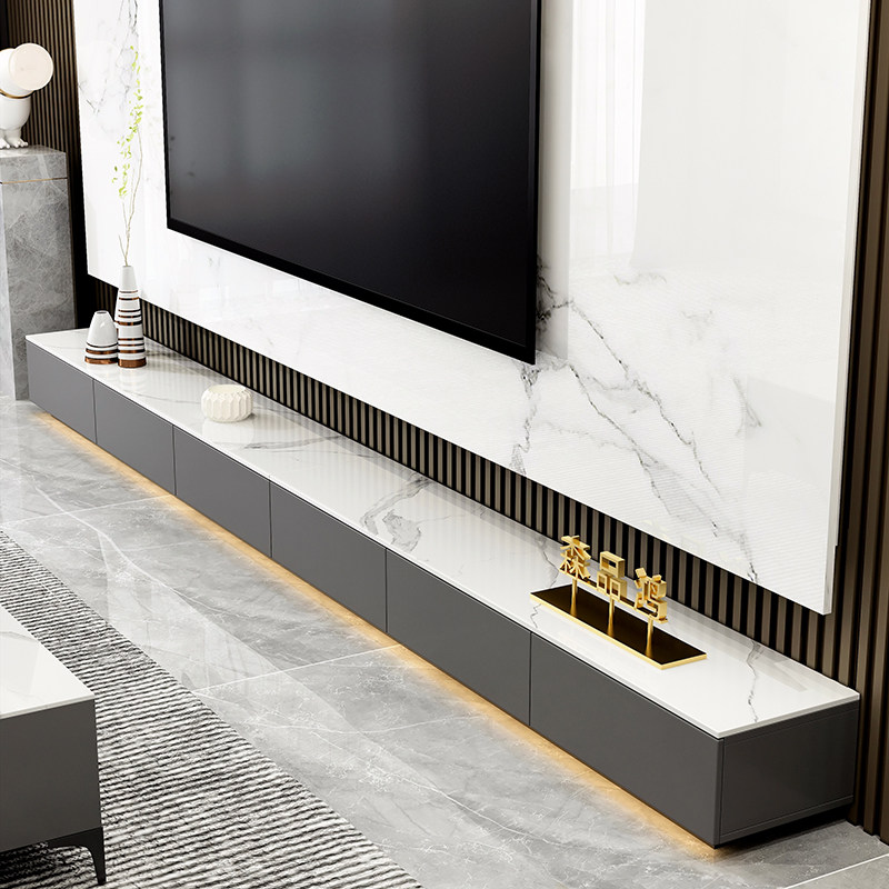 Rock Plate Landing TV Cabinet Tea Table Combination Light Extravagant Minimalist modern small outdoor terrace Solid wood ground cabinet TV enclosure