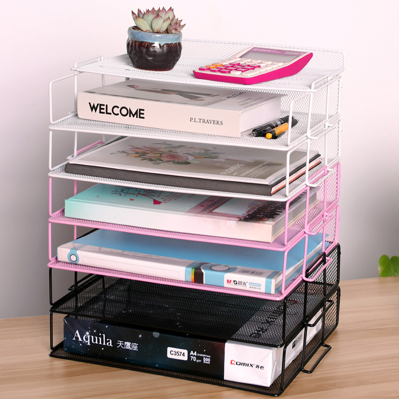 Office Desktop A4 Multi-layer metal File Shelf Superimposed Containing Box Folder Archives Shelf Iron Art Shelf