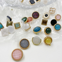 Button shirt Womens round wild shirt Metal button dress Square small fragrance decorative top cardigan