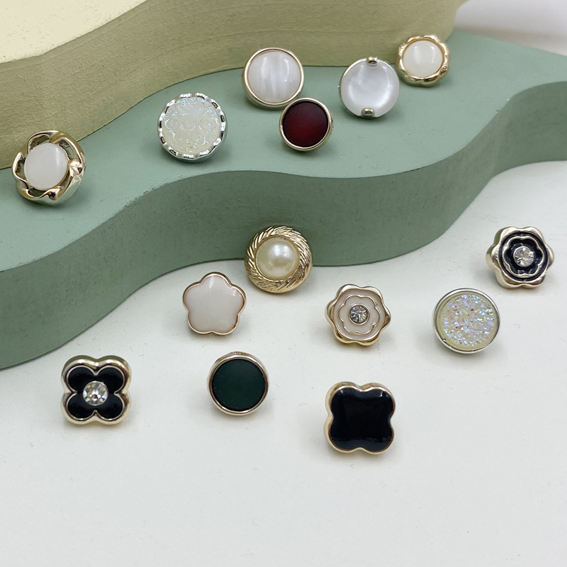 Summer Shirt Buttons for Women, Exquisite Chiffon Shirt Cardigan Dress Buttons, Four-Leaf Clover, Black, White, Floral