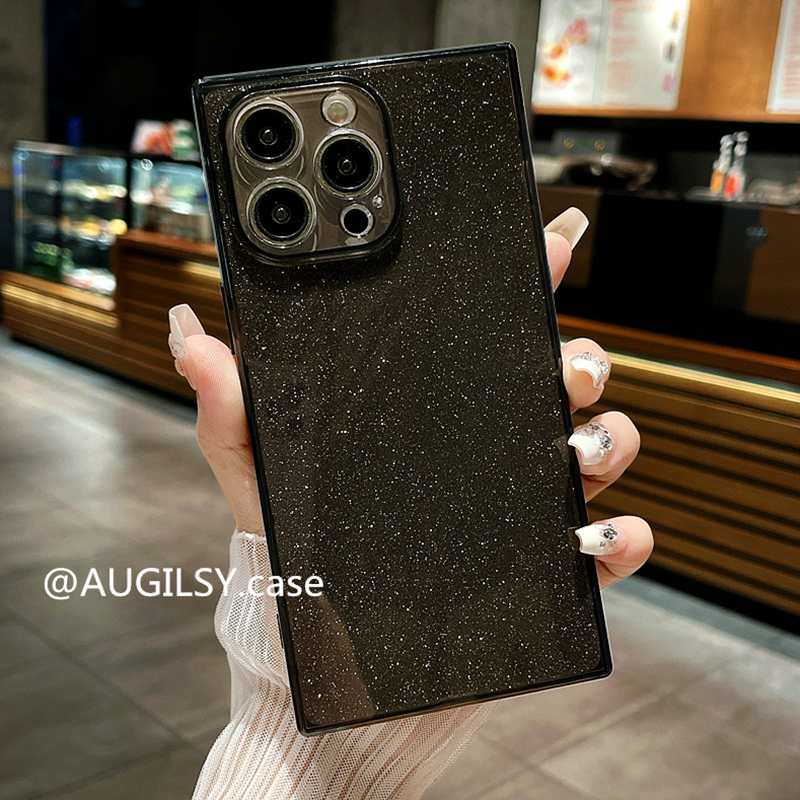 Korean Style Luxurious Sparkling Square High-End 15Promax Trendy Women's Apple 14Pro Phone Case 13Pm Dark Style Protective Cover 11 Straight Edge 12 Airbag Anti-Drop 16Plus High-End 8 Women Xr