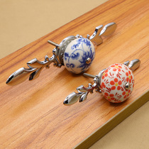 Ceramic blue and white porcelain pumpkin handle cabinet door cabinet wardrobe handle modern simple pastoral single hole factory