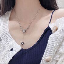 Small Crowdsourced Pure Silver Necklace Woman Design Sense Eight Manga Lock Bone Chain Cross Pearl Sweater Chain 2021 New Tide