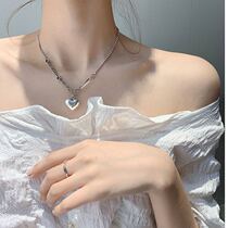 New Korean Version Pure Silver Ornament Loving Necklace Women Ins Hip Hop Lock Bone Chain Light Extravagant and Feel Sweater Chain