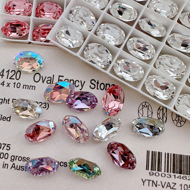 本物のスワロフスキークリスタル4120、オーバル型、鳩の卵型、尖った台座、オーストリア製ネイルアートクリスタル、スワロフスキージュエリー、重ねられたラインストーン付き