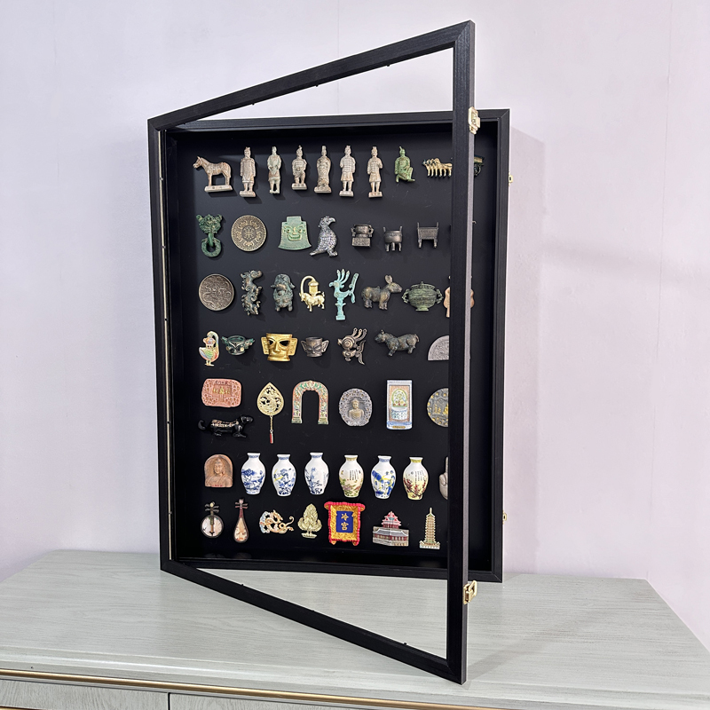 Museum Fridge Magnet Large Size Thickened Storage Frame Magnetic Display Board Flip Cover Solid Wood Collection Badge Frame