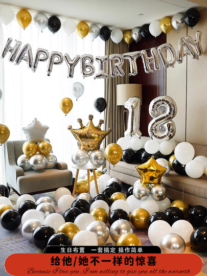 Internet Celebrity Happy Birthday Balloon Party Scene Decoration Supplies for Boys and Girls, Background Wall for 18Th Birthday Celebration