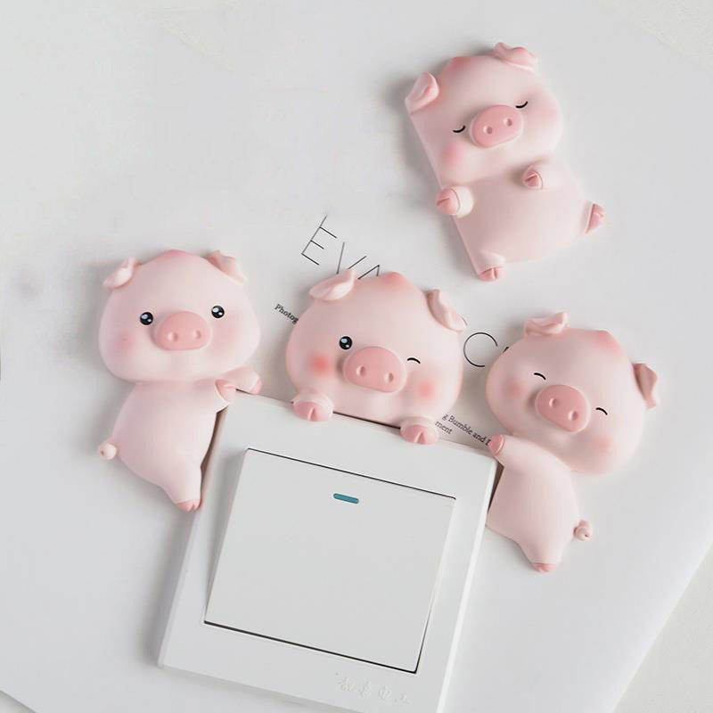 Small Pig Resin Switch Patch Decoration Light Lavish Wall Stickup Idea 3d Solid Living Room Bedroom Home Electric Light Switch Protective Sleeve