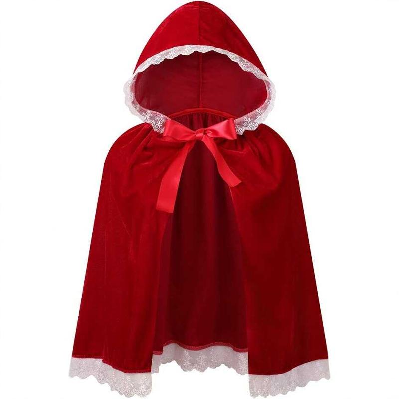 European and American New Style Little Red Riding Hood Cape, Unisex, Children's Halloween and Christmas Red Lace Hooded Short Cape