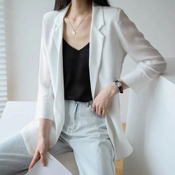 Thin drapey casual temperament design niche jacket chiffon small suit women's spring and summer white suit top